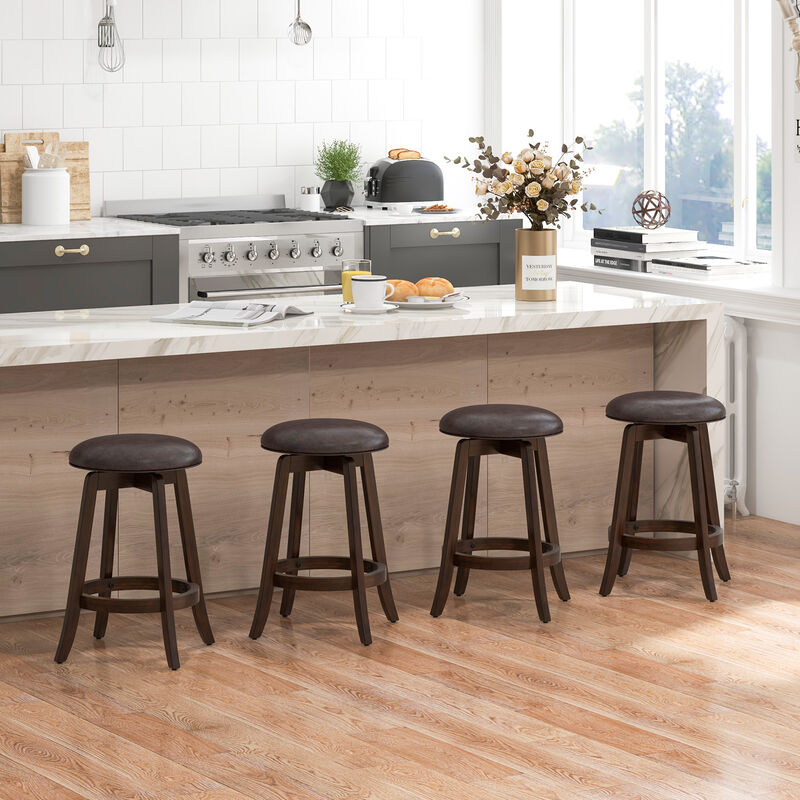 Set of 2 Upholstered PU Leather Bar Stool with 360° Swivel Round Seat