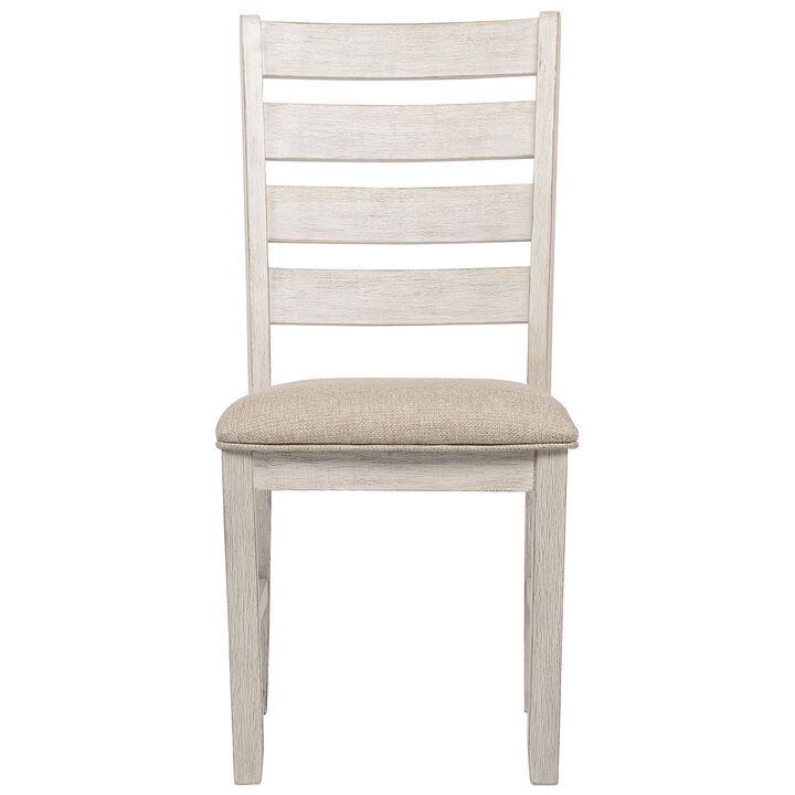 Fabric Dining Side Chair with Ladder Back, Set of 2, White and Brown - Benzara