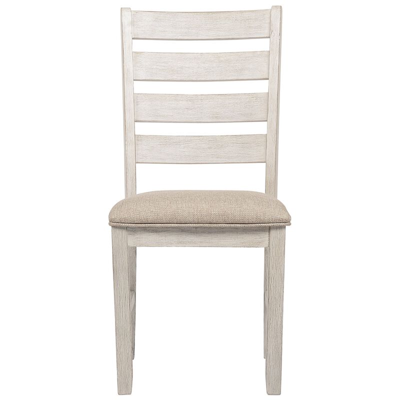 Fabric Dining Side Chair with Ladder Back, Set of 2, White and Brown - Benzara