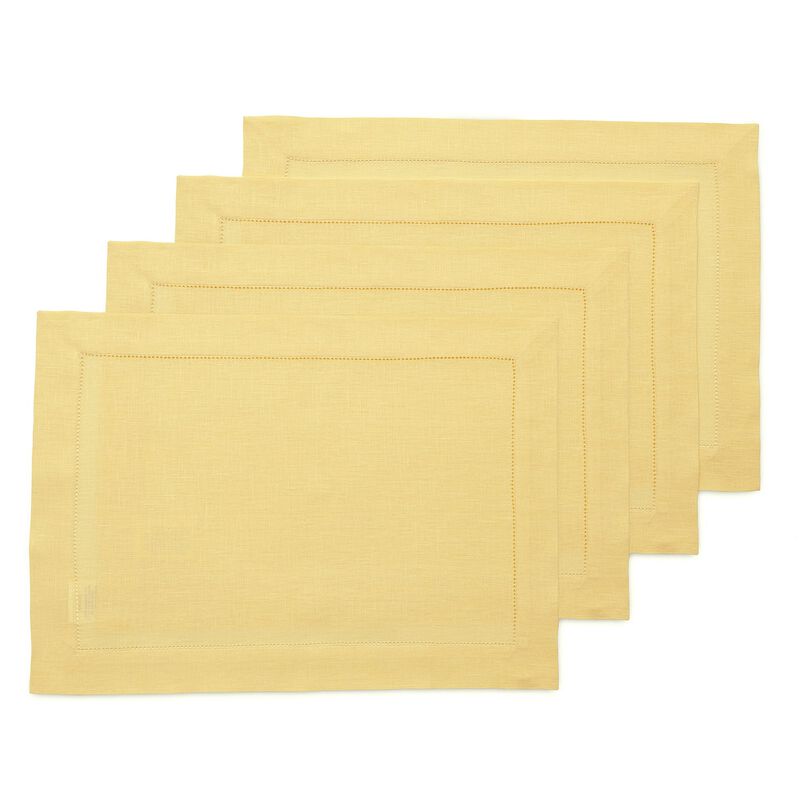 Solino Home 100% Pure Linen Placemats Set of 6 - 14 x 19 Inch | Classic Hemstitch