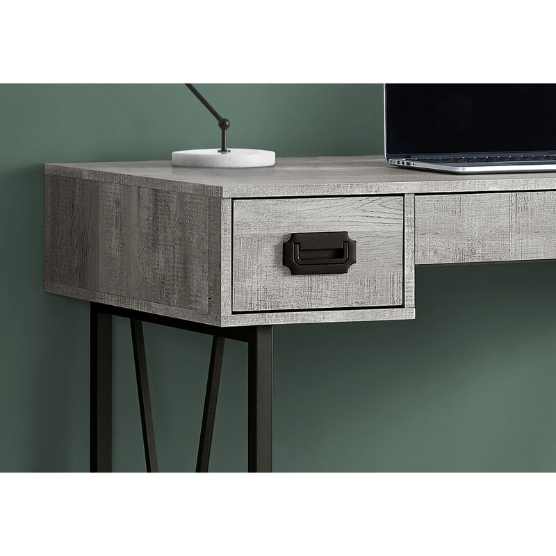 Monarch Specialties I 7413 Computer Desk, Home Office, Laptop, Storage Drawers, 48"L, Work, Metal, Laminate, Grey, Black, Transitional