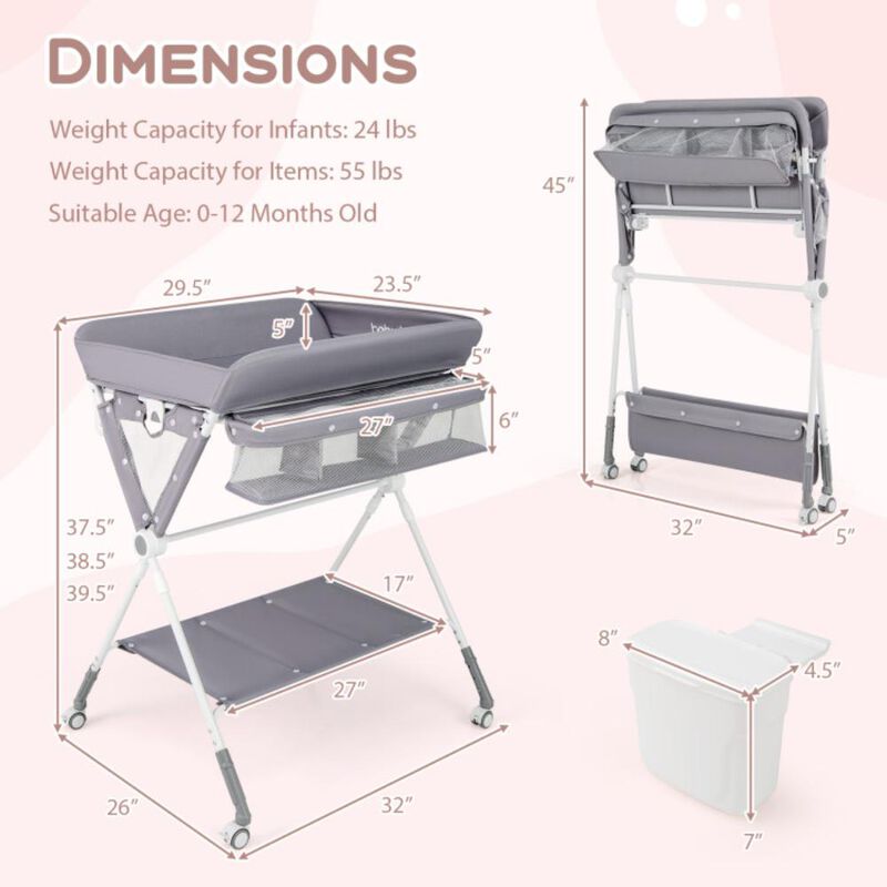 Hivvago Portable Baby Changing Table with 3-Level Adjustable Height