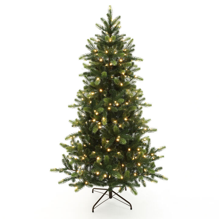 LuxenHome 6Ft Pre-Lit Green Full Fir Artificial Christmas Tree