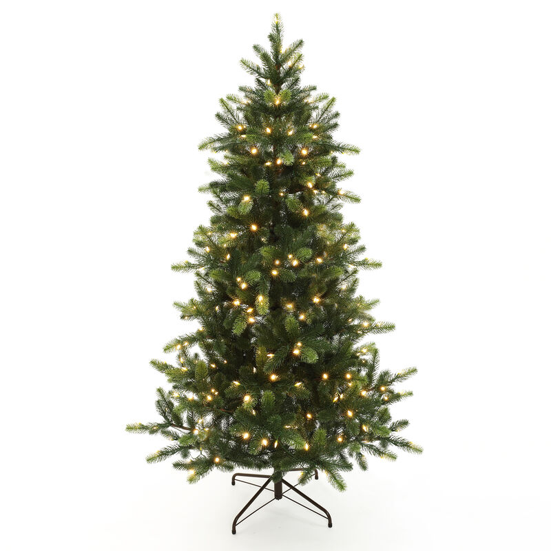 LuxenHome 6Ft Pre-Lit Green Full Fir Artificial Christmas Tree