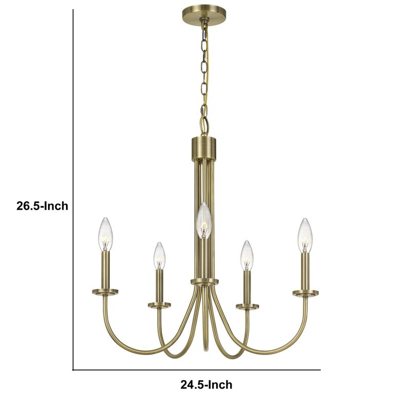 Metal Chandelier with 5 Candelabra Holders, Gold-Benzara