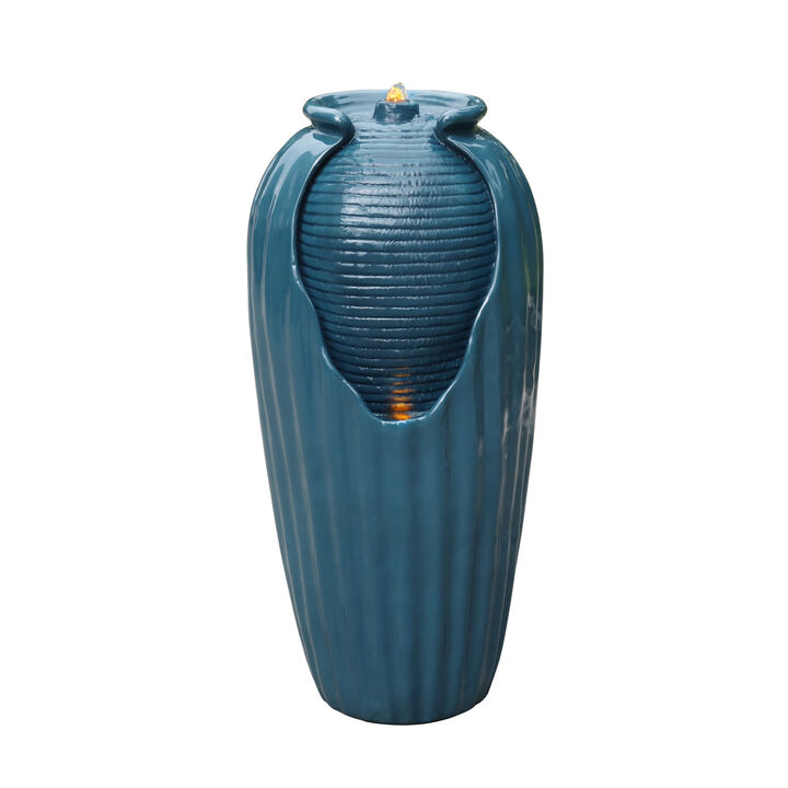 Teamson Home Indoor/Outdoor Contemporary Vase Water Fountain with LED Lights, Blue