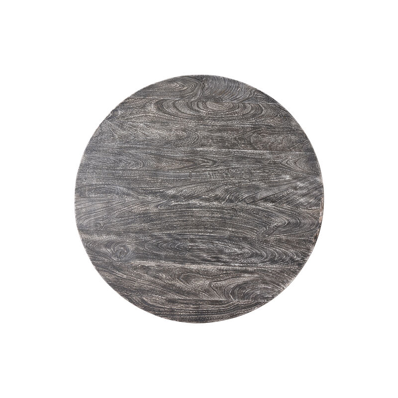 Arthur 36 Inch Farmhouse Style Handcrafted Mango Wood Coffee Table, Round Drum Shape, Sandblasted Black - Benzara