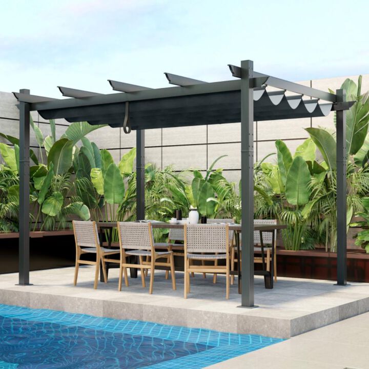 Hivvago 10 x 12 Feet Outdoor Aluminum Retractable Pergola Canopy Shelter Grape Trellis