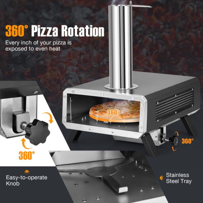 Hivvago Outdoor Pizza Oven Portable Wood Pellet Pizza Stove with 12 Inch Round Rotatable Pizza Stone