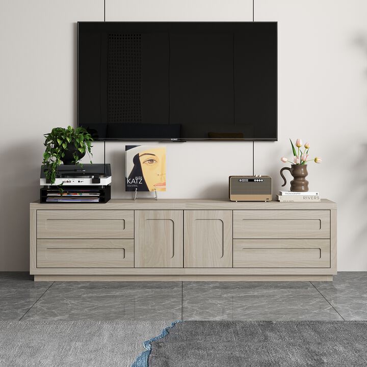 FUFU&GAGA Grey Wood Grain TV Stand with Storage, PB & MDF Construction (66.9" W x 18" H x 11.8" D), Grey Wood Finish