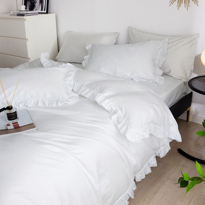 Dolce Mela  King Size 6 piece Duvet Cover Set Ruffled Bedding 100% Cotton