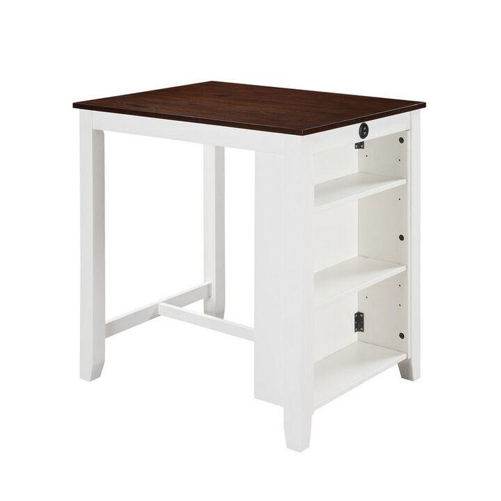 Ham 36 Inch Counter Height Small Dining Table with Shelves, USB Port, White - Benzara