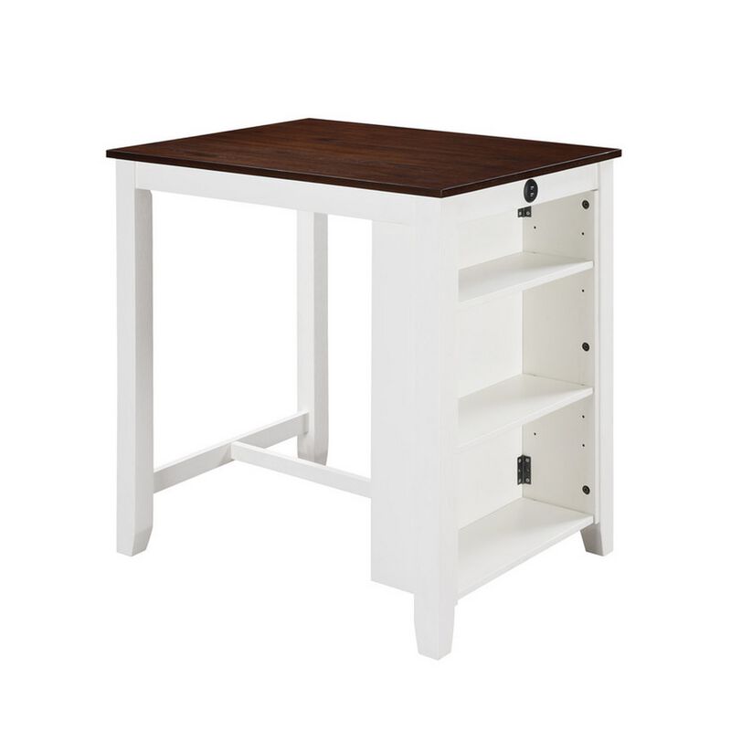Ham 36 Inch Counter Height Small Dining Table with Shelves, USB Port, White - Benzara