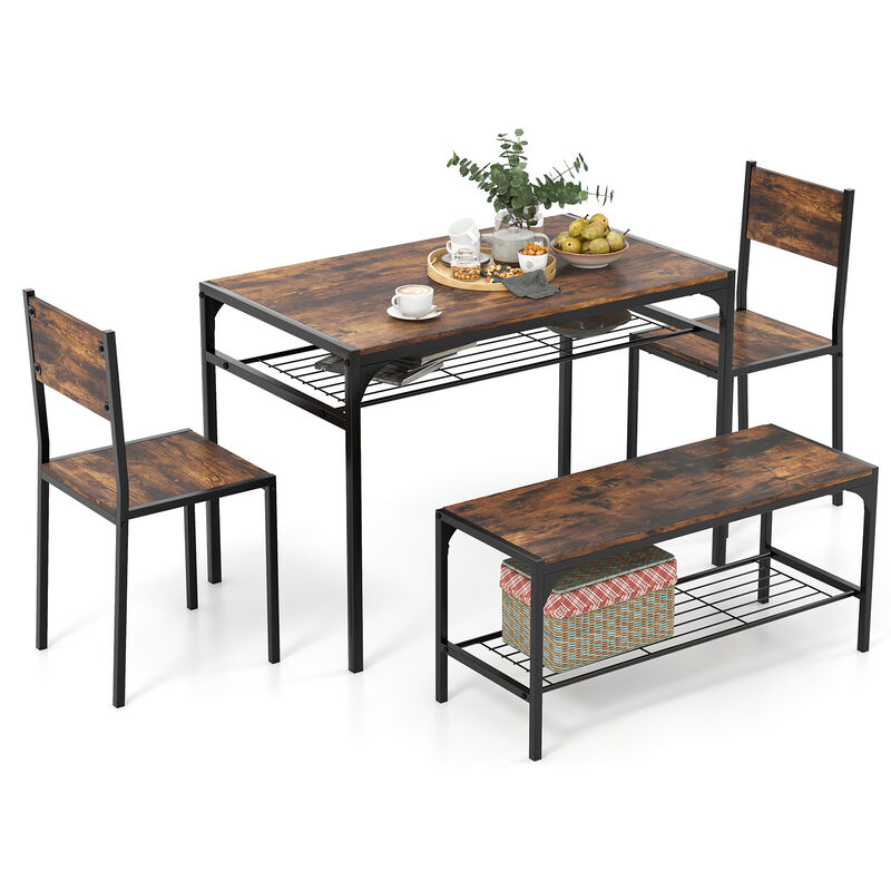 Industrial Style Kitchen Table Set with Bench and Chairs for Rustic Dining Room Decor