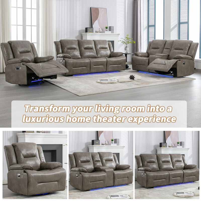 360° Swivel and Rocking Home Theater Recliner Manual Recliner Chair with a LED Light Strip for Living Room,Bedroom, Black