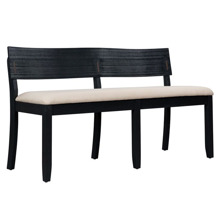 Celi 53 Inch Dining Bench, Cream Fabric Seat, Matte Black Wood Frame - Benzara