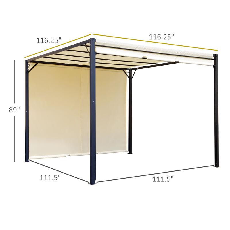 10' x 10' Outdoor Retractable Pergola Canopy Steel Gazebo Sun Shade, Cream
