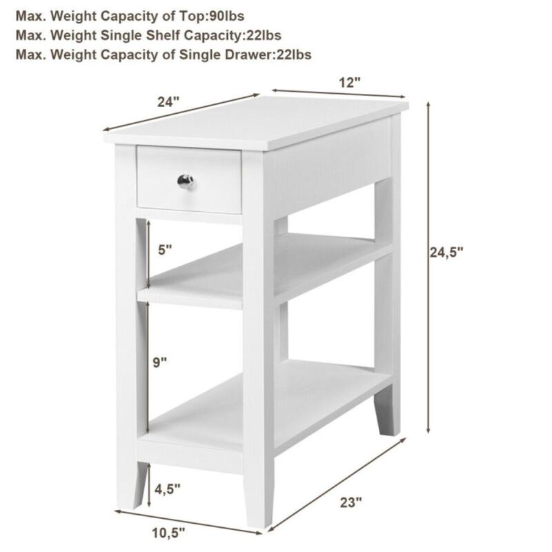 Hivvago 3-Tier Nightstand Bedside Table Sofa Side with Double Shelves Drawer