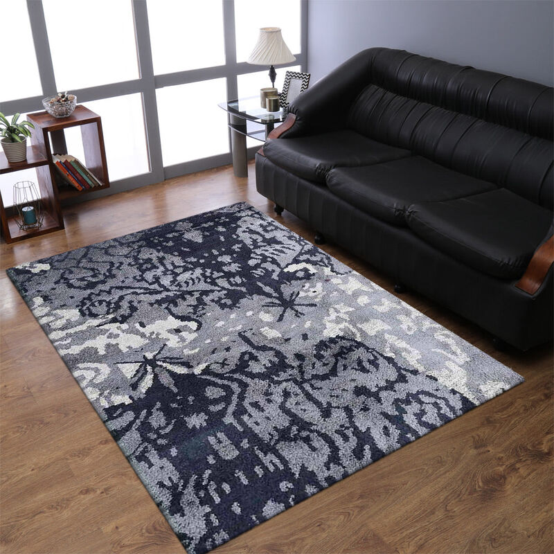 Rugsotic Carpets Hand Knotted Silk 5'x8' Area Rug Abstract Gray White NS3301