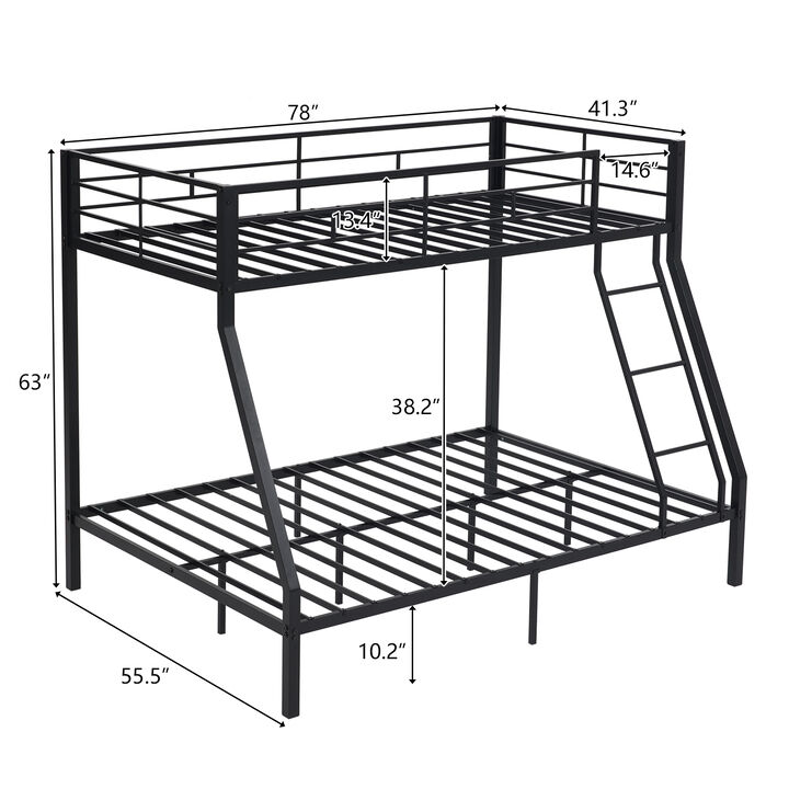 Sturdy Metal Bunk Bed for Kids, Teens, and Adults with Full-Length Guardrails
