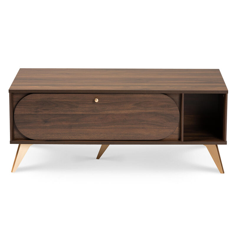 Baxton Studio Edel Mid Century Modern Walnut Brown And Gold Finished Wood Coffee Table