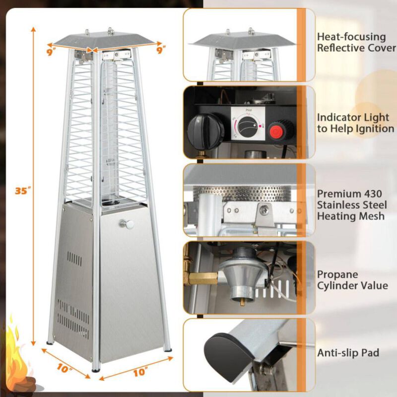 Hivvago 9500 BTU Portable Stainless Steel Tabletop Patio Heater with Glass Tube