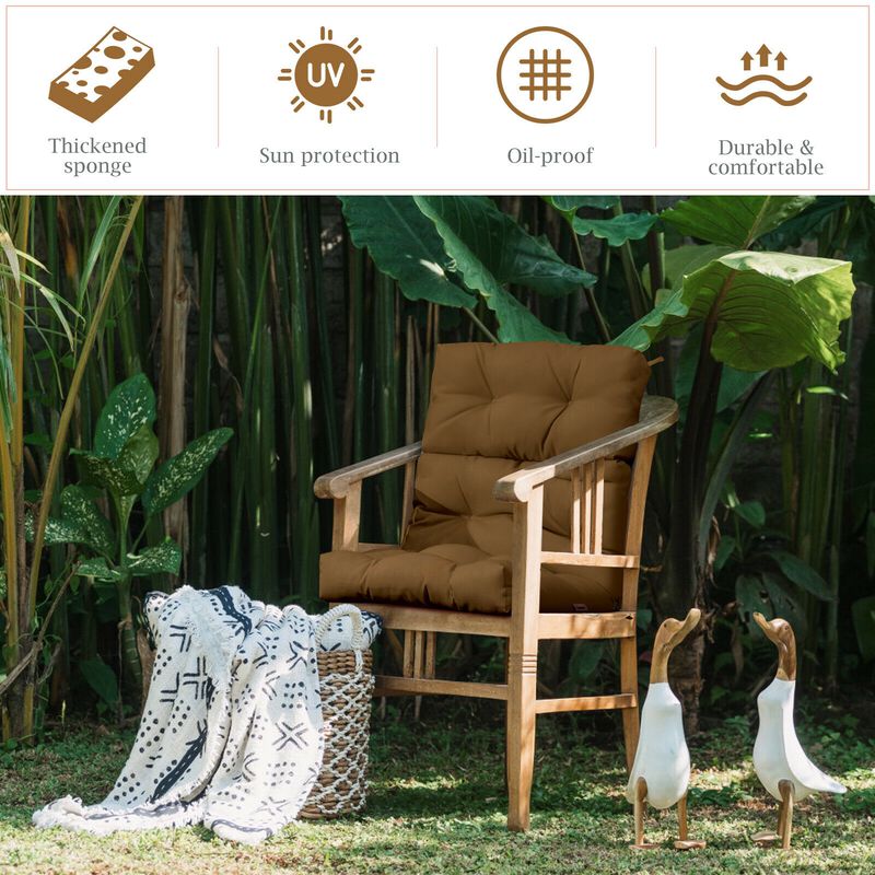 Tufted Patio High Back Chair Cushion with Non-Slip String Ties