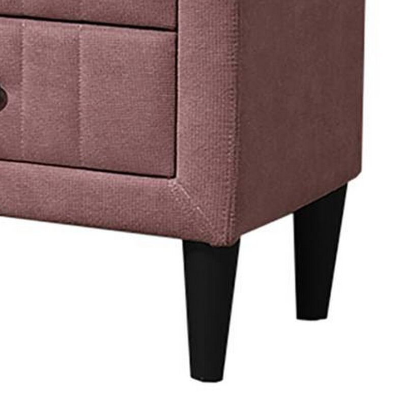 Rheo Nightstand, 2 Drawer, 22 Inch Blush Pink Brushed Linen Upholstery - Benzara