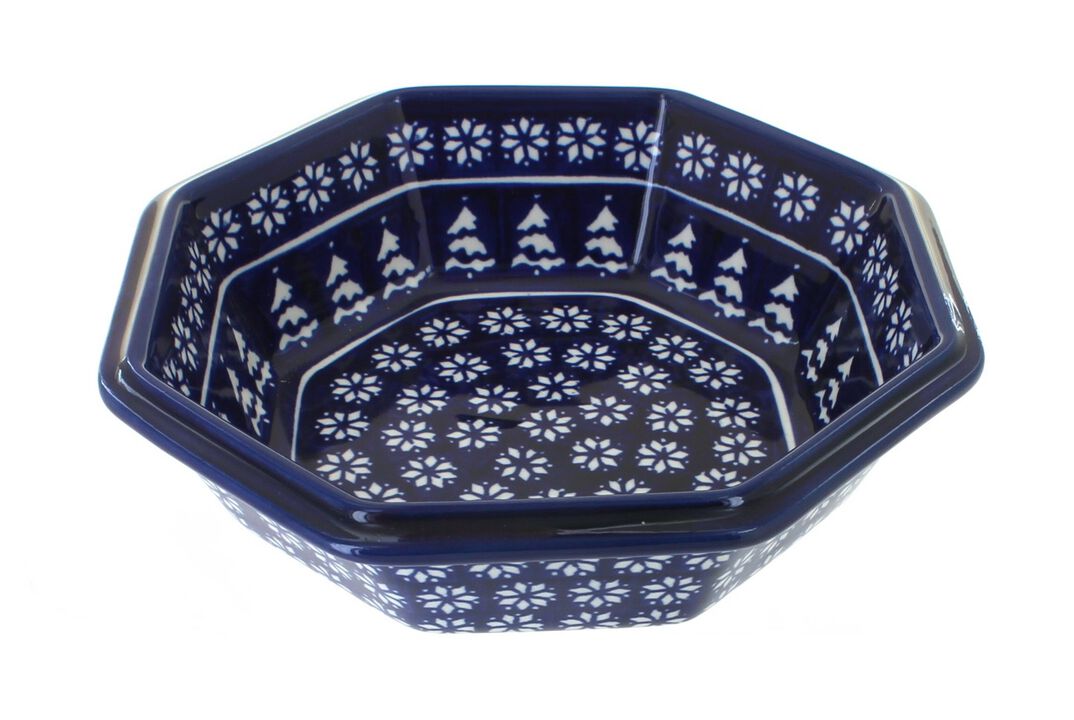 Blue Rose Polish Pottery Nature Large Octagonal Bowl