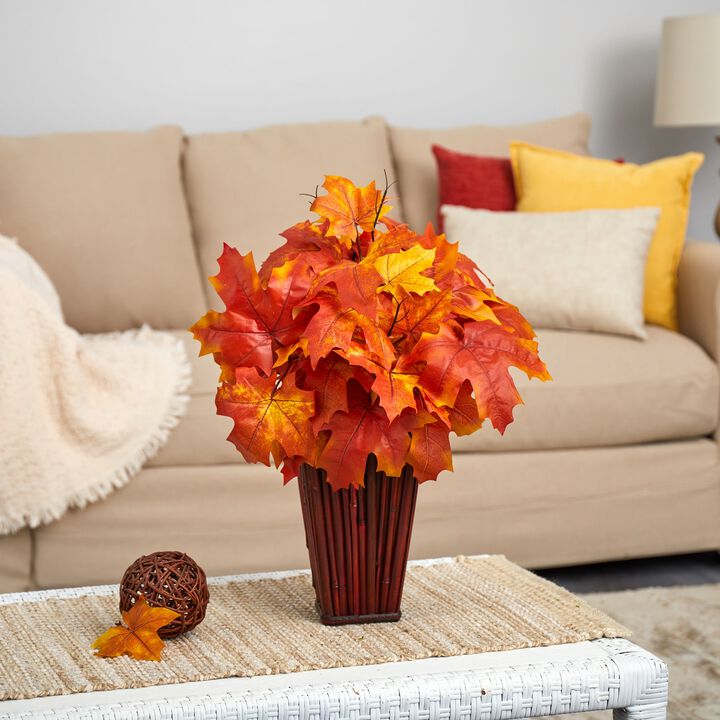 Hivvago 19" Autumn Maple Leaf Artificial Plant in Decorative Planter - Orange