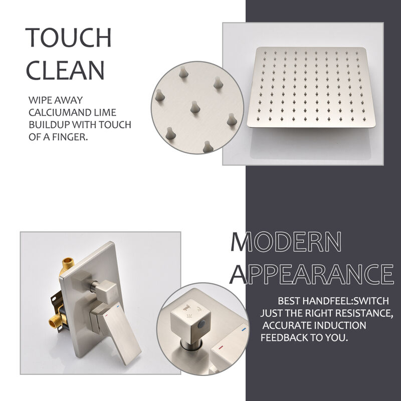 Brushed Nickel Shower System 10 Inch Brass Bathroom Deluxe Rain Mixed Shower Combination Set