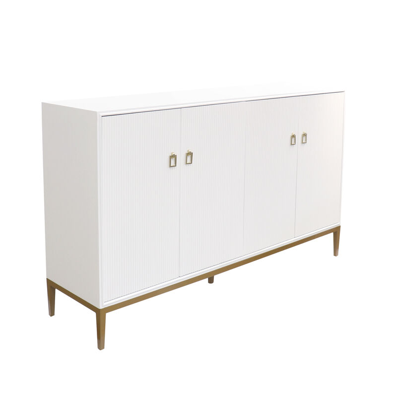 Pasargad Home Victoria Ivory Sideboard, 4 Doors, 2 Drawer with Bronze Metal Frame
