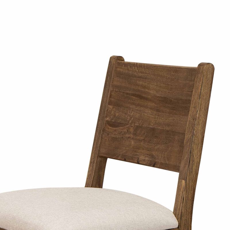 Olum 21 Inch Dining Chair Set of 2, Cushioned Fabric Upholstery, Brown Wood - Benzara