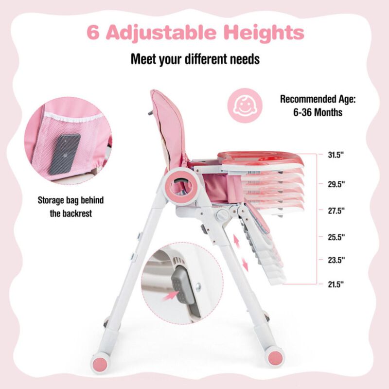 Hivvago Baby High Chair Foldable Feeding Chair with 4 Lockable Wheels
