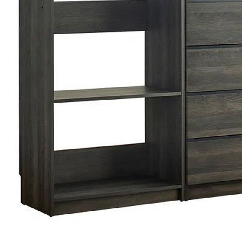 Dee Modular Freestanding Closet System, 6 Shelves, 2 Hanging Rods, Gray  - Benzara