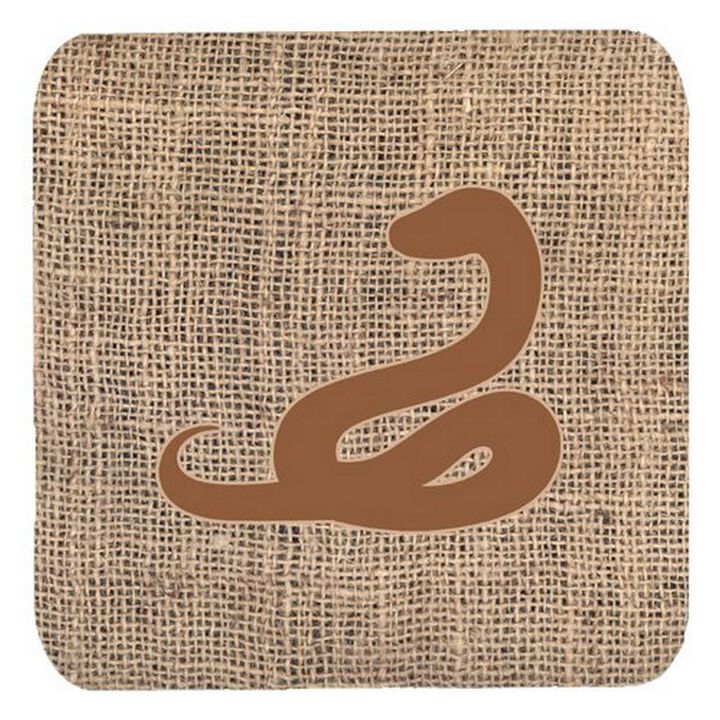 Caroline's Treasures BB1124-BL-BN-FC Snake Burlap and Brown Foam Coasters (Set of 4), 3.5 H x 3.5 W, Multicolor