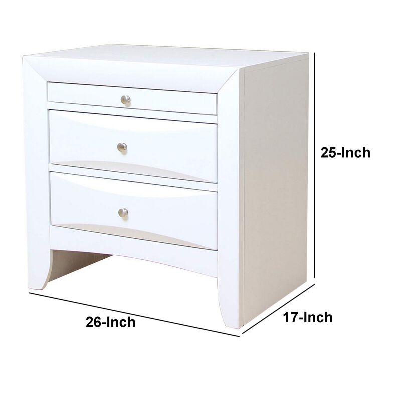 Contemporary 3 Drawer Wood  Nightstand By Ireland, White-Benzara