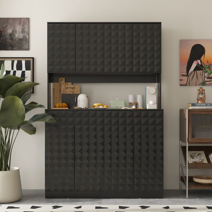 FUFU&GAGA Modern Black Storage Cabinet with Adjustable Shelves and Drawers, P2 MDF, with LED Lighting and USB Ports (46.8" W x 70.9" H x 15.6" D), Black