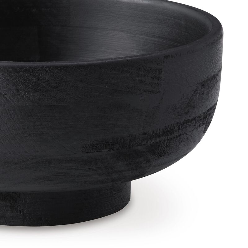 Nya 12 Inch Tabletop Decorative Bowl, Pedestal Round Base, Black Wood - Benzara
