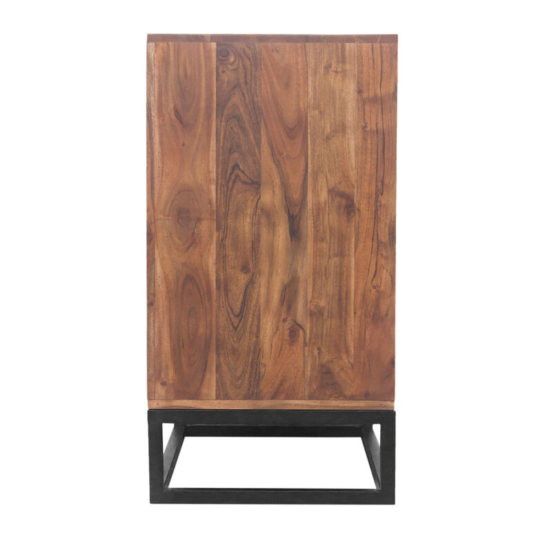 Modern Acacia Wood Dresser or Display Unit With Metal Base, Walnut Brown and Black