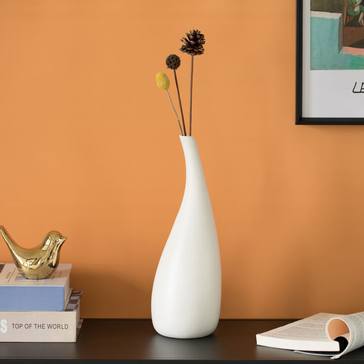 13-inch Large White Ceramic Water Drop Vase - Modern Teardrop Shape for Home Decor - Perfect for Floating Shelves TV Stands Desks Bookshelves Side Tables Countertops and Contemporary Spaces