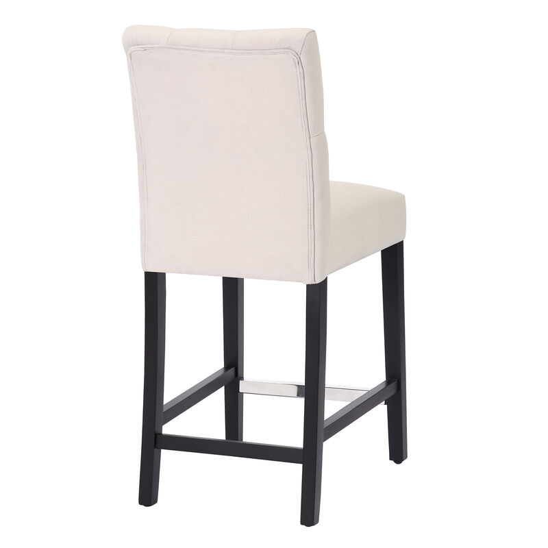 WestinTrends 24" Linen Fabric Tufted Upholstered Counter Stool (Set of 3), Black