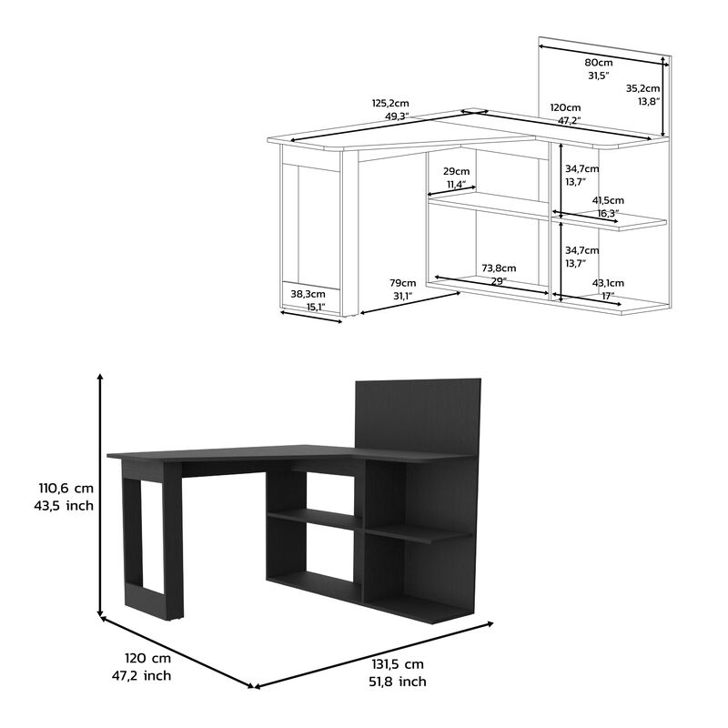 DEPOT E-SHOP Kairi Writing Computer Desk, Five Open Shelves, Black