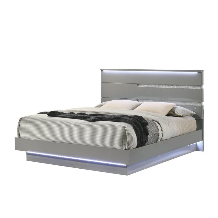 New Classic Furniture Paradox Lighted Headboard Wood Queen Bed, Gray