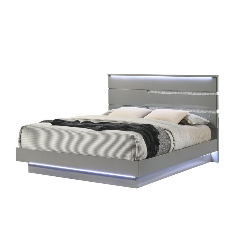 New Classic Furniture Paradox Lighted Headboard Wood Queen Bed, Gray