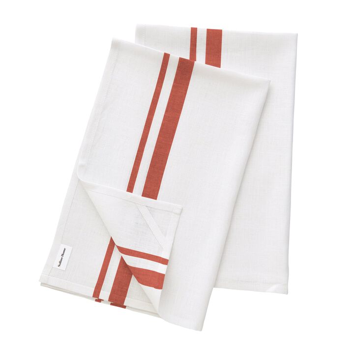 Solino Home 100% Pure Linen Kitchen Towels Set of 2 - 17 x 26 Inch | French Stripe