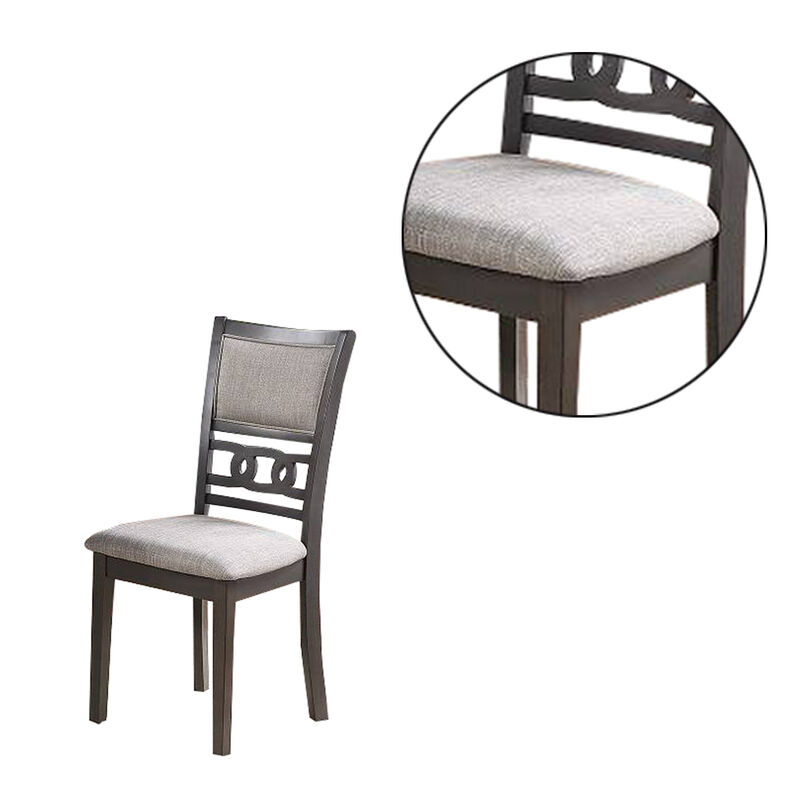 Fabric Upholstered Dining Chair with Panel Back, Knot Cut Outs, Set of 2, Gray - Benzara