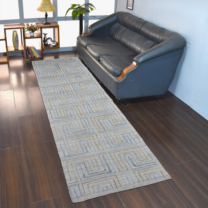 RUGSOTIC CARPETS HAND WOVEN FLAT WEAVE KILIM POLYESTER ECO-FRIENDLY AREA RUGS  - 2'6''x10', Runner Shape, Ivory Multicolor Color, Geometric Modern Design, Low Pile  Handmade Area Rugs (DP0005)