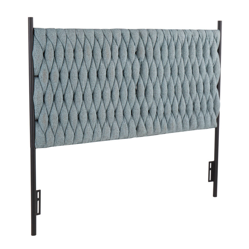 Braided Matisse Queen Size Headboard In Black Metal And Blue Fabric