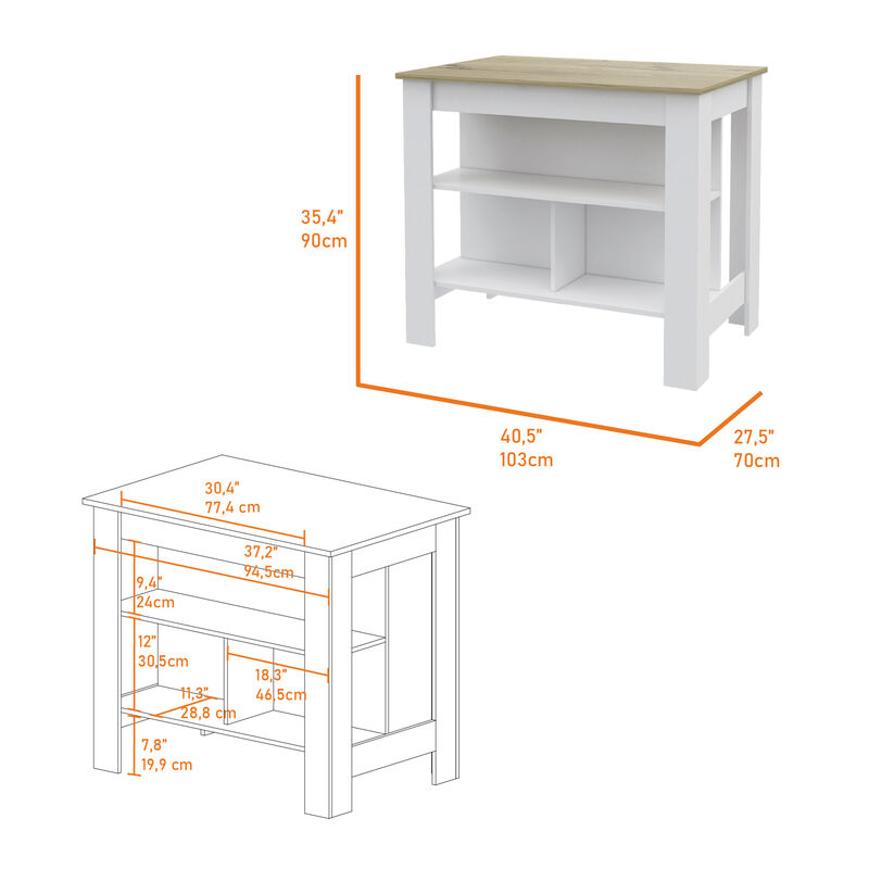 Streamdale Rockaway 3-Shelf Kitchen Island White And Light Oak